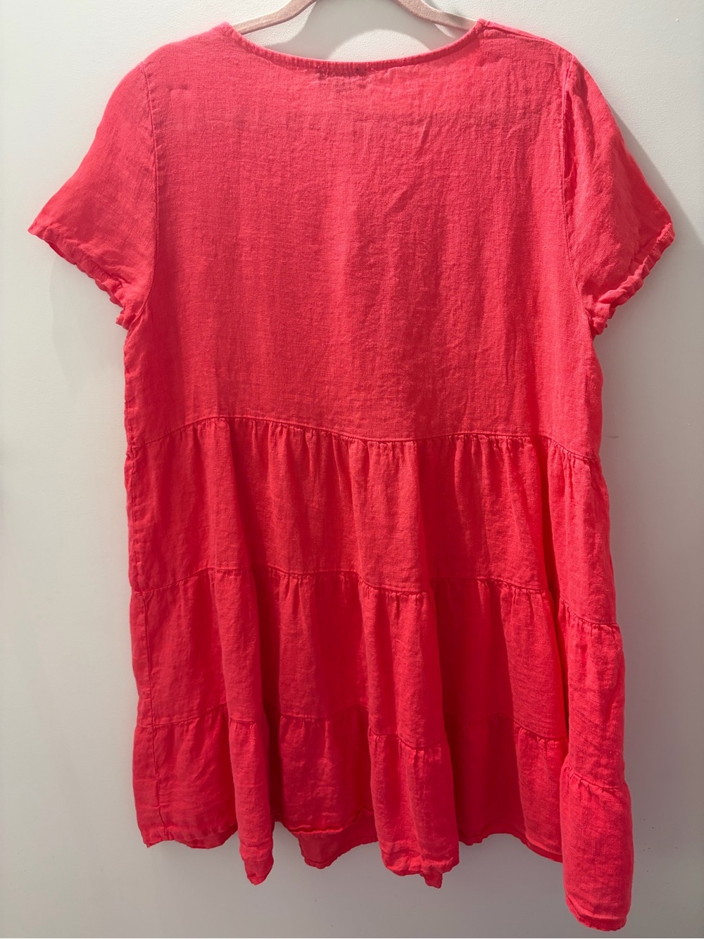 SOLD Carré Noir Italy 100% Linen Tiered Tunic Dress | Coral Button Front | XL - Picture 4 of 4